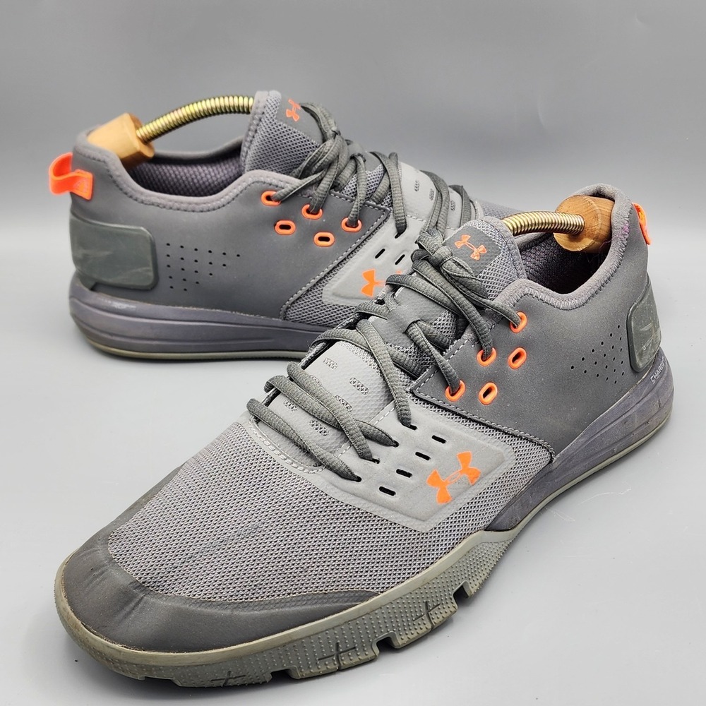 Under Armour Charged Ultimate 3.0 Gray Neon Orange Training Shoes Men's Size 12